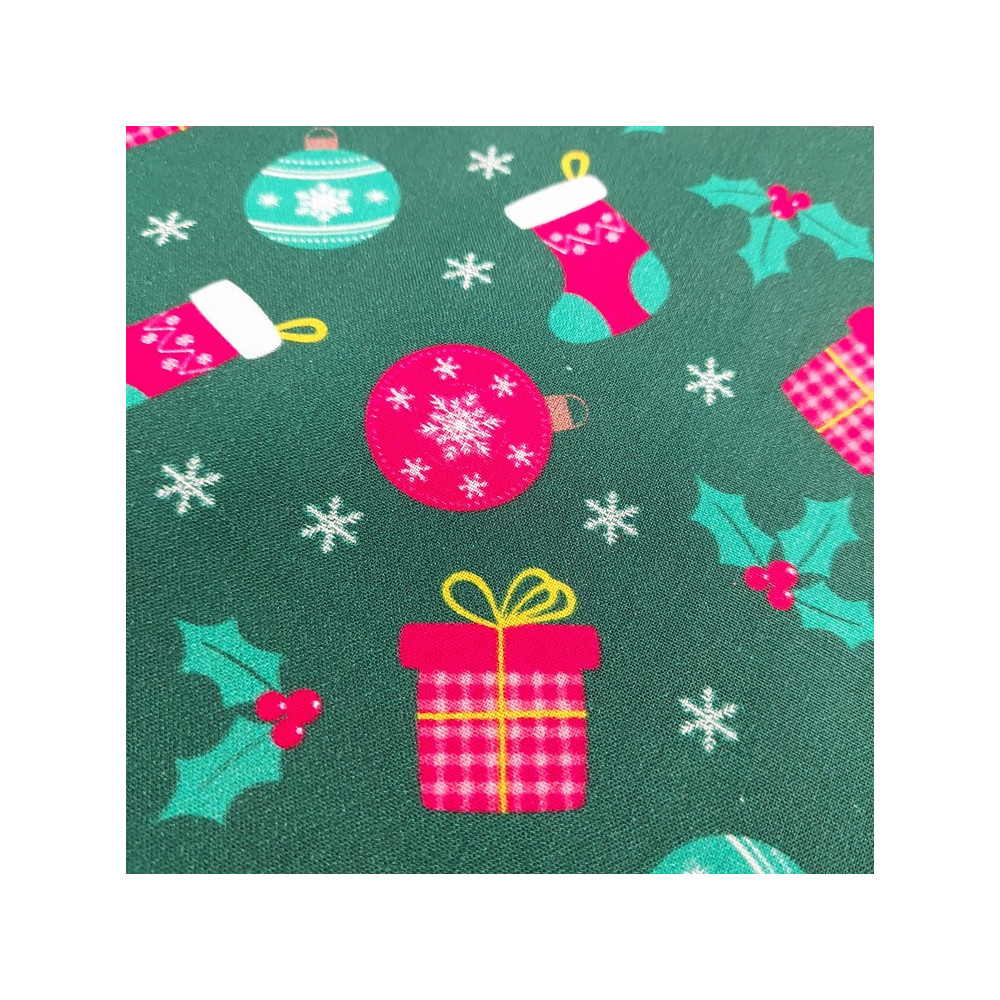 Cotton print with Christmas stocking color green