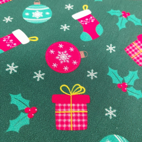 Cotton print with Christmas stocking color green
