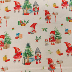Tissu Noël coton imprimé gnomes coloris écru