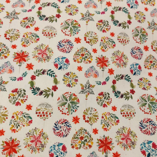 Tissu coton imprimé couronnes de Noël