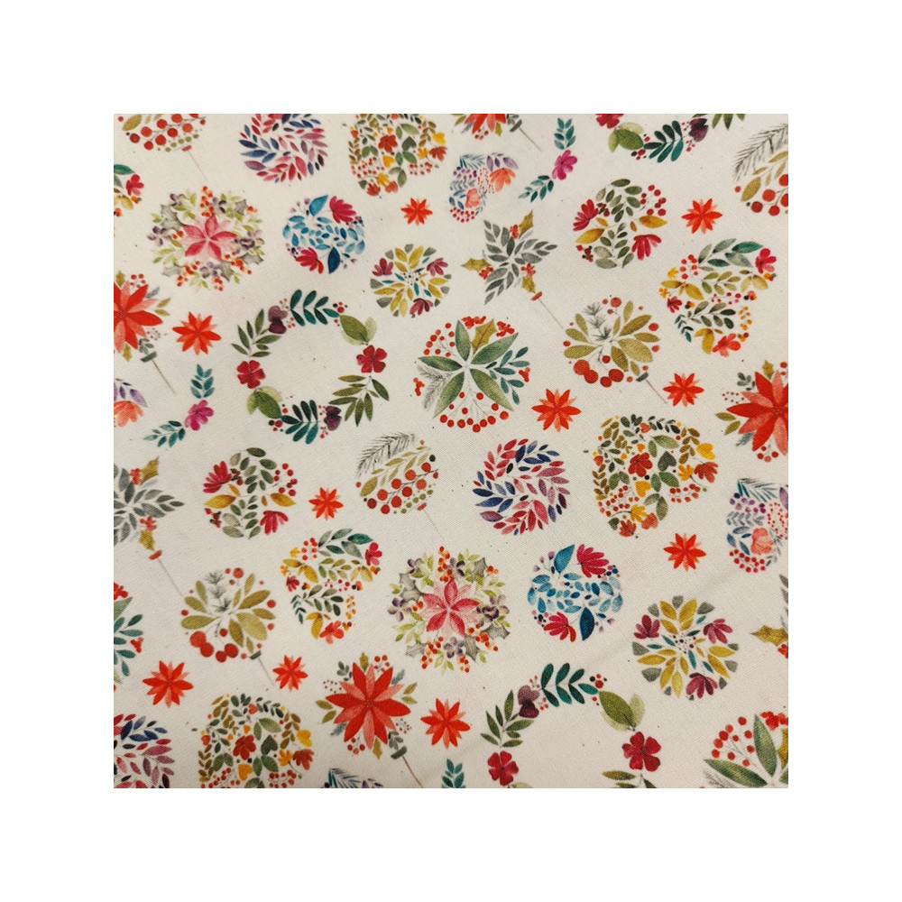 Tissu coton imprimé couronnes de Noël