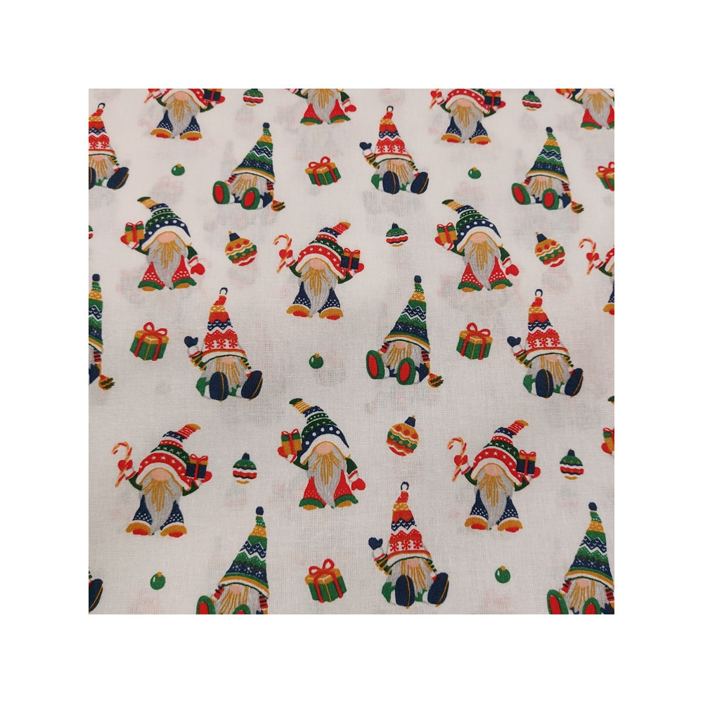 Tissu Noël Safeco coton imprimé gnomes