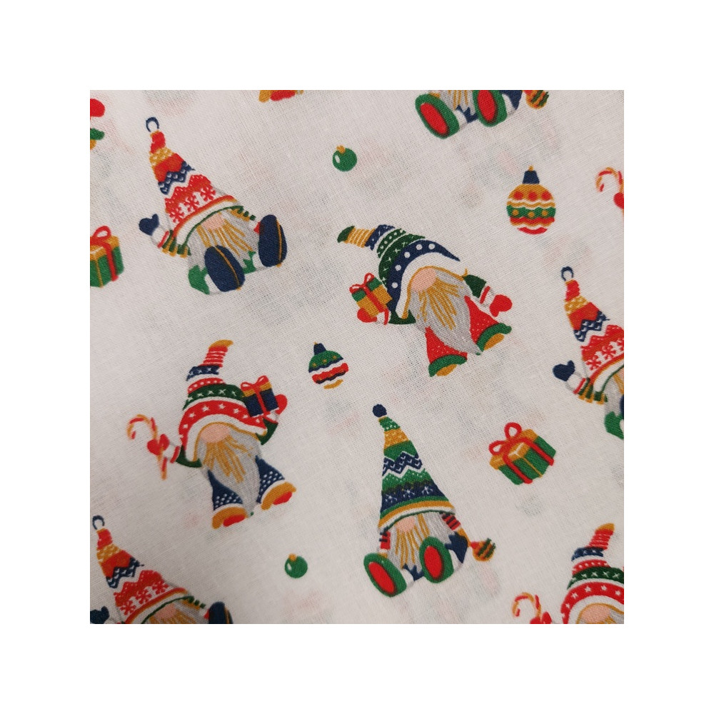 Tissu Noël Safeco coton imprimé gnomes