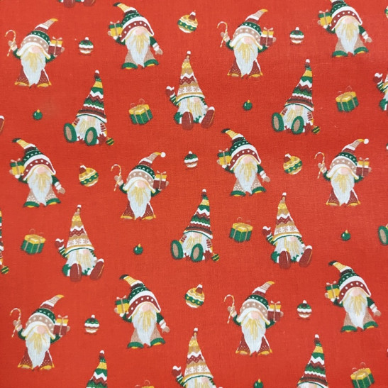 Christmas cotton print with gnomes color red