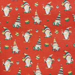 Tissu Noël Safeco coton imprimé gnomes coloris rouge