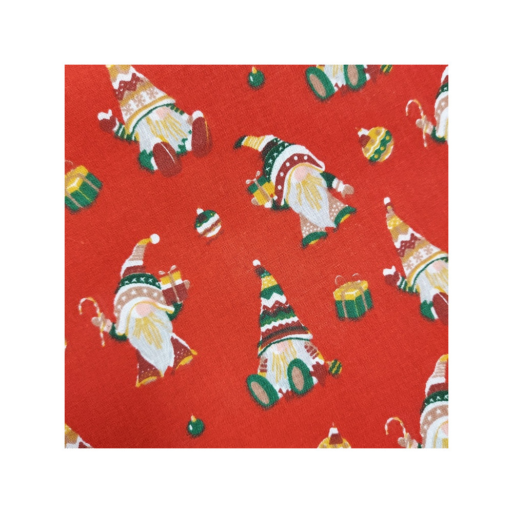 Christmas cotton print with gnomes color red