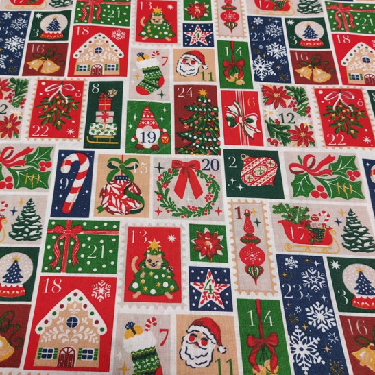 Tissu Noël Safeco coton imprimé calendrier