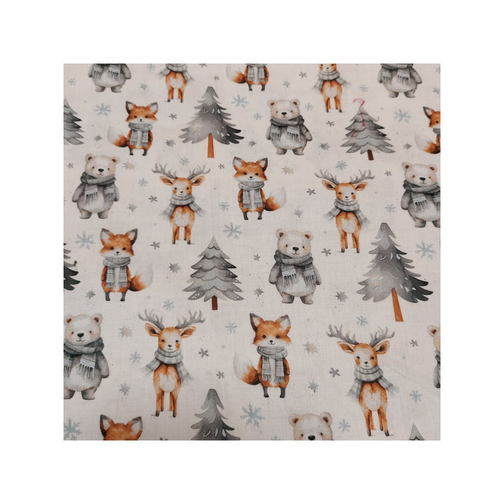 Christmas cotton print with fox color white