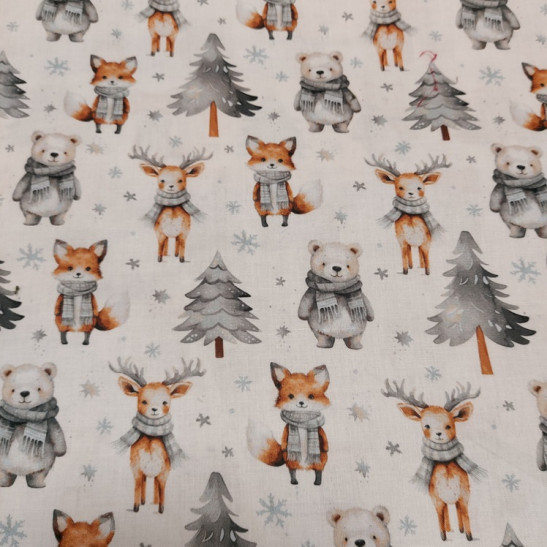 Tissu Noël coton imprimé renard