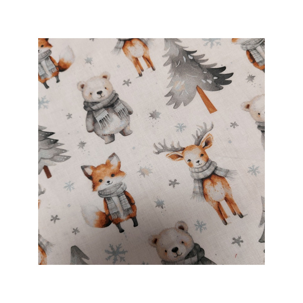 Tissu Noël coton imprimé renard