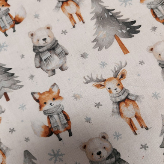 Christmas cotton print with fox color white