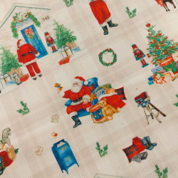 Tissu coton imprimé Père Noël coloris écru