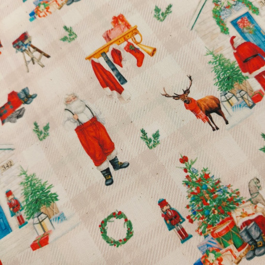 Christmas cotton print with Santa Claus color ecru
