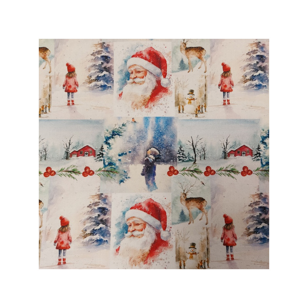 Christmas cotton print with vintage Santa Claus