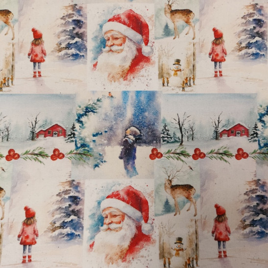 Tissu coton imprimé Père Noël vintage