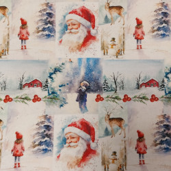 Tissu coton imprimé Père Noël vintage