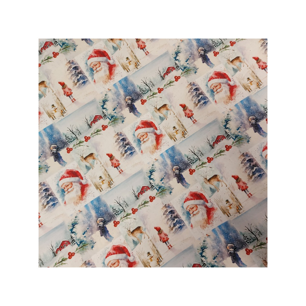 Tissu coton imprimé Père Noël vintage