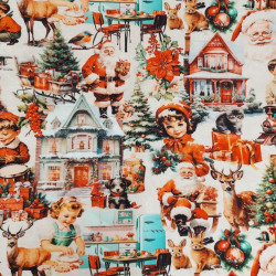 Tissu jersey imprimé Père Noël vintage